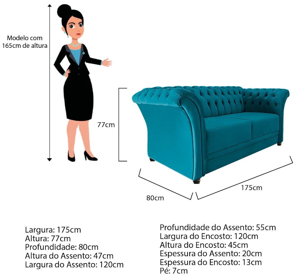 Namoradeira Chesterfield Sofia Suede Azul Turquesa - ADJ Decor