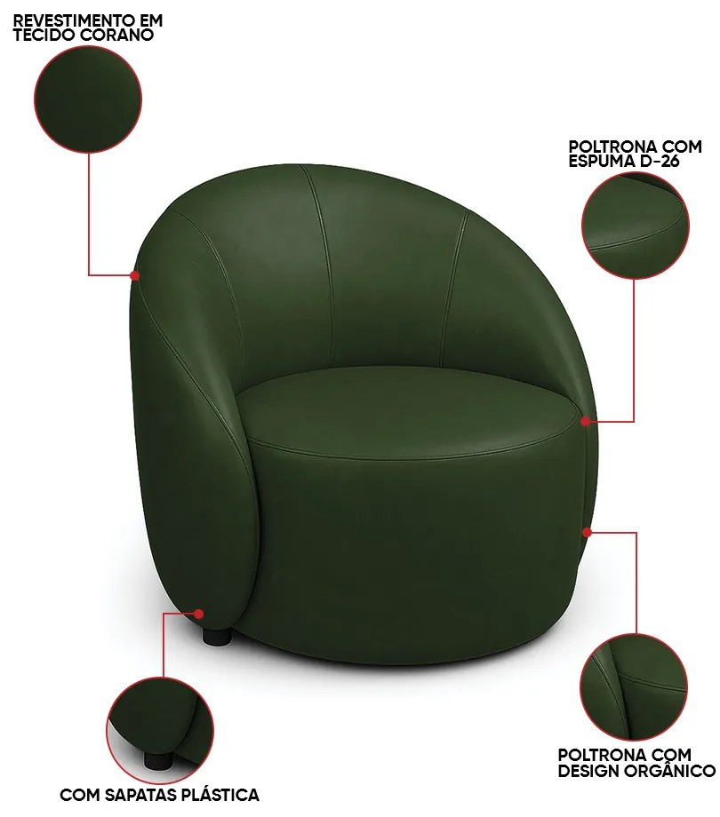 Poltrona Decorativa Orgânica Lua Sintético PU D03 - D'Rossi - Verde