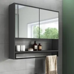 Armário de Banheiro Espelheira com 2 Portas Moscow Grafite Z54 - Mpoze