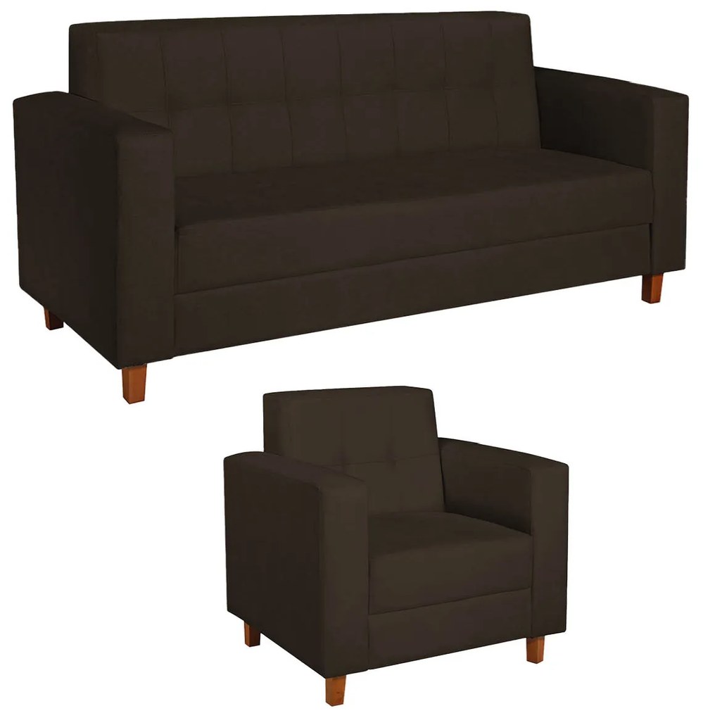 Kit Sofá 2 Lugares e Poltrona Denver Corano Marrom - ADJ Decor