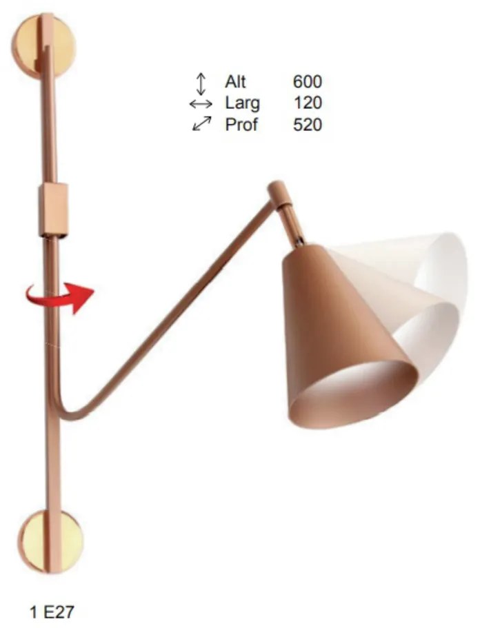 Arandela Choice Articulada 52X12X60Cm 1Xe27 - Old Artisan Ar-5557 (GRAFITE / COBRE BRILHO)
