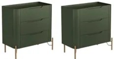 Mesa Cabeceira Para Quarto 68cm Kit 2 Blen Musgo/Dourado I06 - Mpozena
