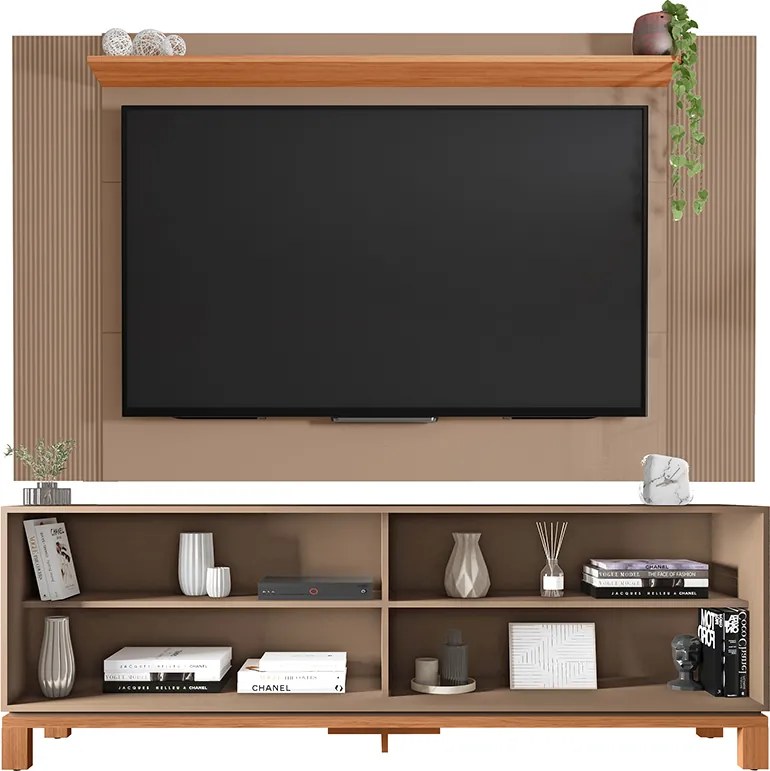 Painel TV 65 Pol 180cm com Rack Bancada para Sala Visari Marrom/Freijó C01 - D'Rossi