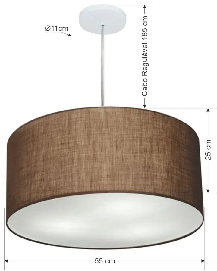 Lustre Pendente Cilíndrico Md-4214 Cúpula em Tecido 55x25cm Café - Bivolt