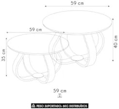 Mesa de Centro com Pés de Madeira Kit 2 Samba Off White E05 - Mpozenat