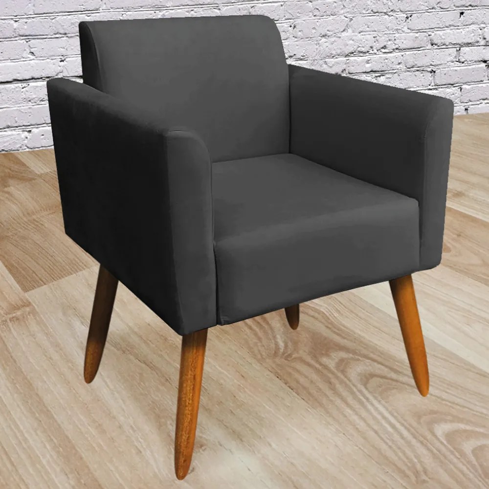 Poltrona Decorativa Isabella Pés Palito Madeira Suede Preto G19 - Gran Belo
