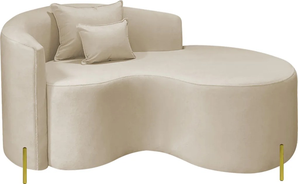 Divã Recamier Curvo Sala de Estar Recepção Inglaterra 150cm Pés Metal Dourado Lado Direito Linho