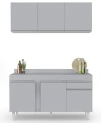 Armário Cozinha e Balcão Com Tampo 150cm Dakota Cinza Claro - Lumil