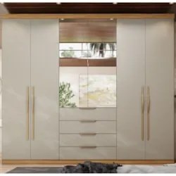 Guarda Roupa Casal 262cm Com Espelho Giard D02 Amêndola/Nude - Mpozena