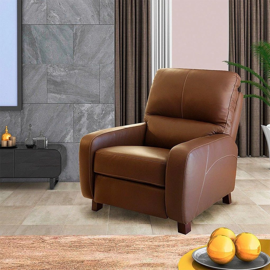 Poltrona de Couro Reclinável Paxton M06 Cor Café 490 - ADJ DECOR