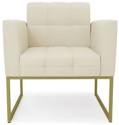 Sofá Namoradeira e 2 Poltronas Base Industrial Dourado Ana Linho Bege