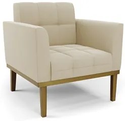 Sofá Namoradeira e 2 Poltronas Base Madeira Castanho Ana Suede Bege -