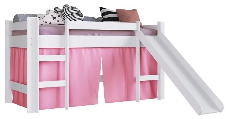 Cama Infantil Elevada com Escorregador Cortina Rosa Playground