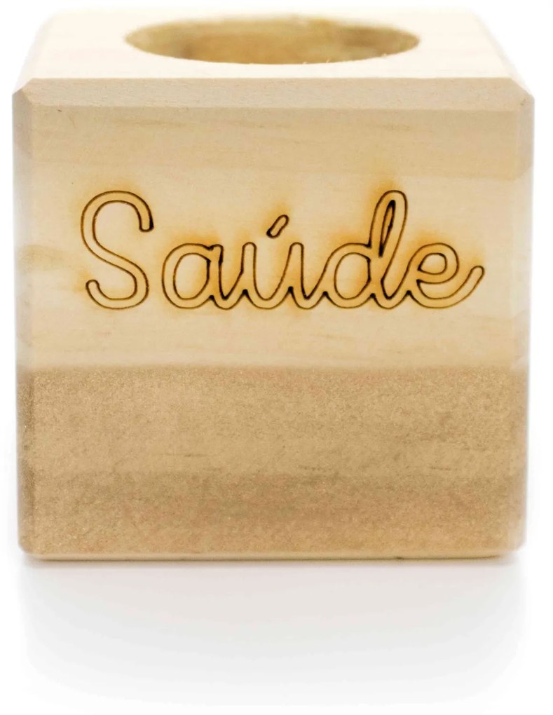 Porta Vela Quadrado Natal Saúde Madeira e Dourado 7 cm - D'Rossi