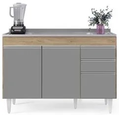 Balcão Gabinete com Pia Inox 120cm Michigan Castanho/Cinza - Lumil
