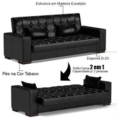 Sofá Cama para Sala de Estar Lisboa Couríssimo Preto - Ibiza