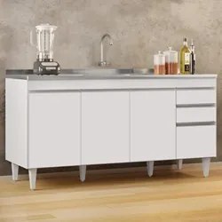Balcão Gabinete com Pia Inox 160cm Arkansas Branco – Lumil