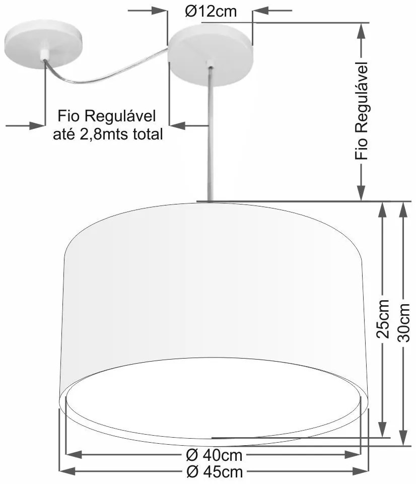 Lustre Pendente Cilíndrico Com Desvio Md-4313 Cúpula em Tecido 45x30cm Rustico Bege - Bivolt