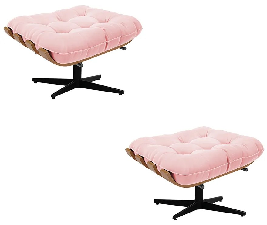 Kit 02 Puffs Giratório Costela Suede Base Cromada Preto - D'Rossi - Rosa Bebê