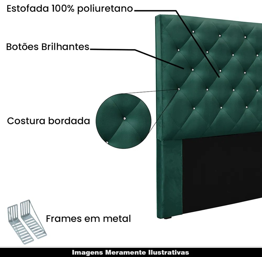 Cabeceira Decorativa Casal 1,40M Tàzio Veludo Verde Floresta G63 - Gran Belo