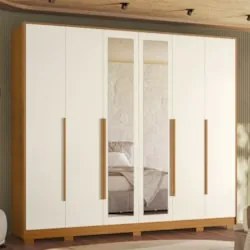 Guarda Roupa Casal 270cm com Espelho Fascine A02 Off/Cinamomo - Mpozen