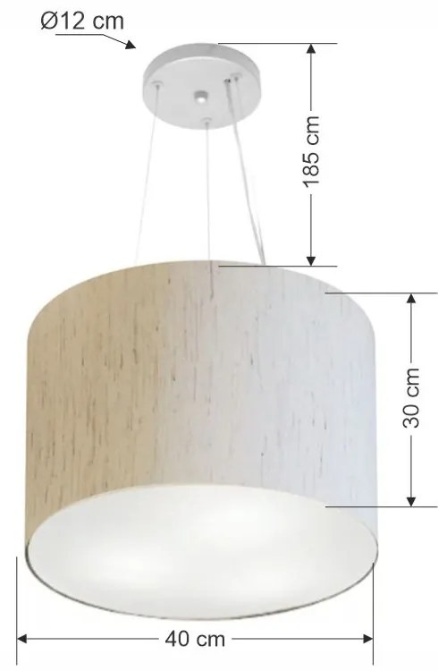 Lustre Pendente Cilíndrico Md-4183 Cúpula em Tecido 40x30cm Linho Bege - Bivolt