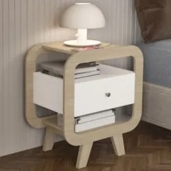 Mesa de Canto Lateral 55cm Para Quarto Nora Naturale/Branco A09 - Mpoz