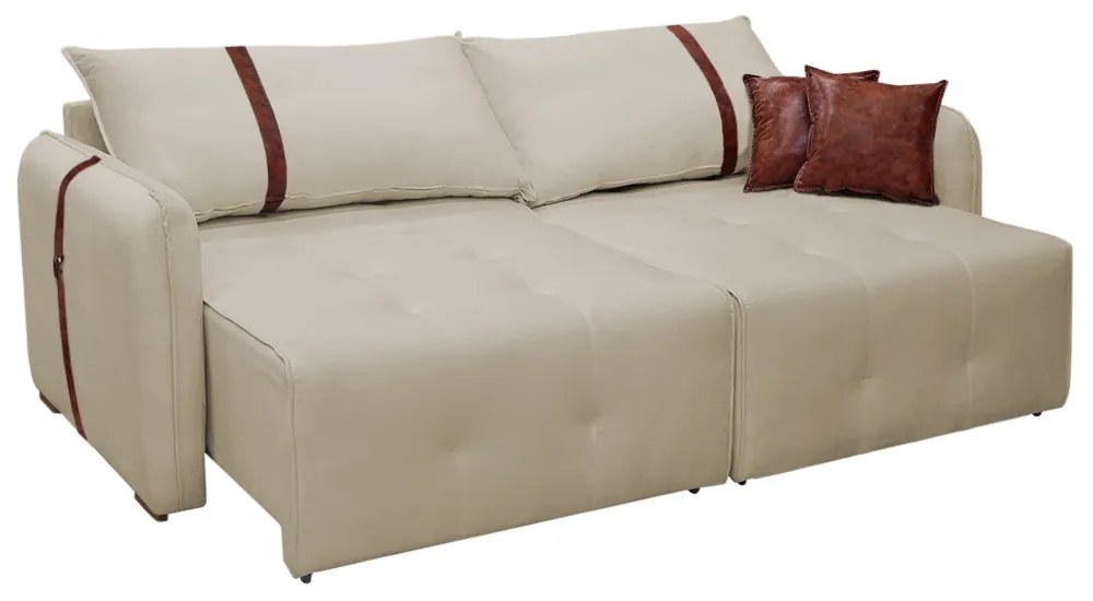 Sofá-Cama 2,30 m Retrátil e Reclinável 2 Lugares Elegance - Veludo Nude