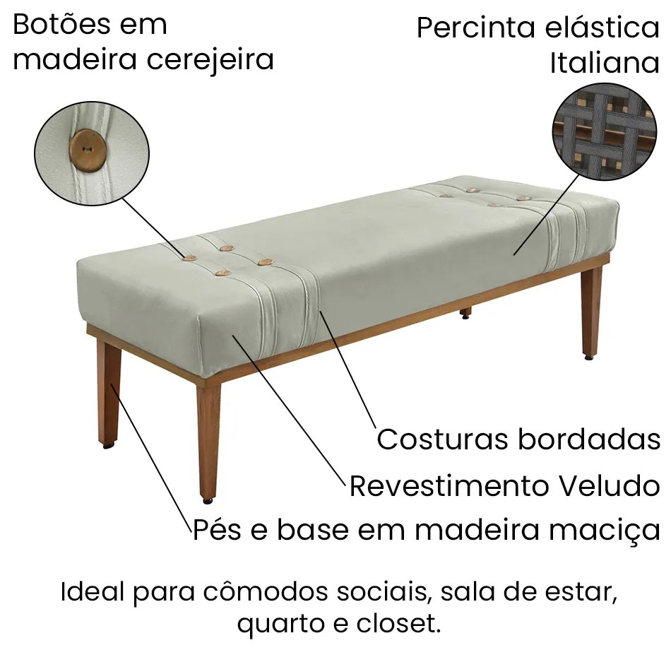 Divã Recamier Banco Base Madeira para Quarto Gênova 195cm Veludo S04 - D'Rossi - Prata