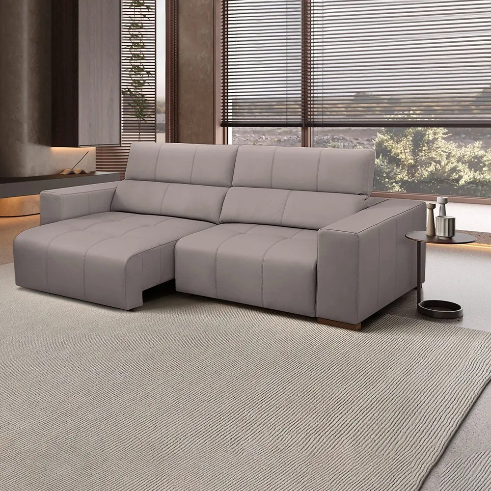 Sofá Decorativo Barbosa 5 Lugares Sala de estar 290cm Reclinável e Retrátil Couro Avelã G88 - Gran Belo