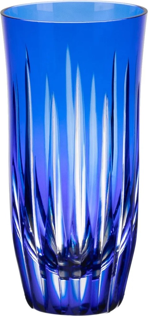 Copo de Cristal Lapidado Artesanal P/ Long Drink - Azul Escuro  Azul Escuro