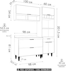 Armário de Cozinha Com Tampo CP02 160cm Pérola Preto Z34      - Mpozen