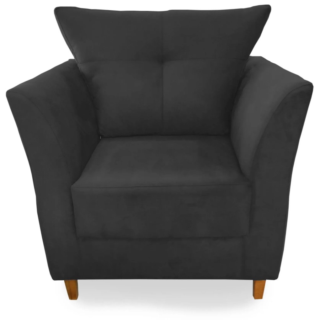 Poltrona Decorativa Isis Pés Madeira Suede Preto - Sheep Estofados