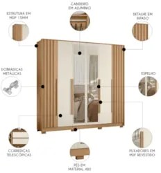 Guarda Roupa Casal 237cm com Espelho Vinna A02 Off/Freijó - Mpozenat