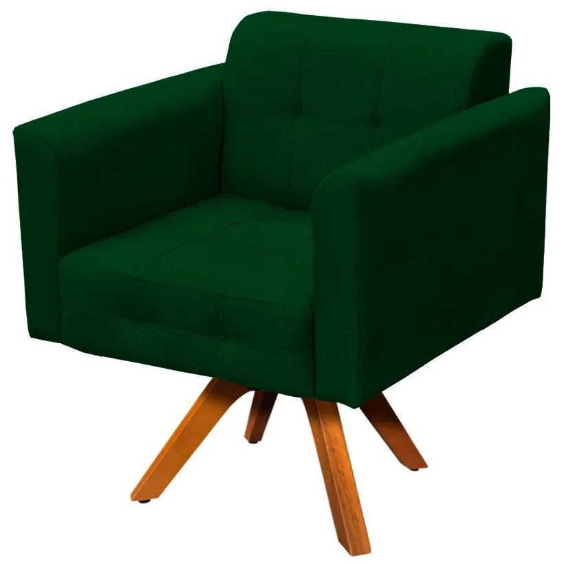 Kit 01 Namoradeira e 02 Poltronas Giratória Elisa Suede Base Madeira MM30 D'Rossi - Verde