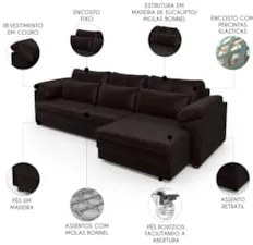 Sofá Retrátil 4 Lugares Para Sala 332cm Dijon Couro Bordô S07 - Mpozen