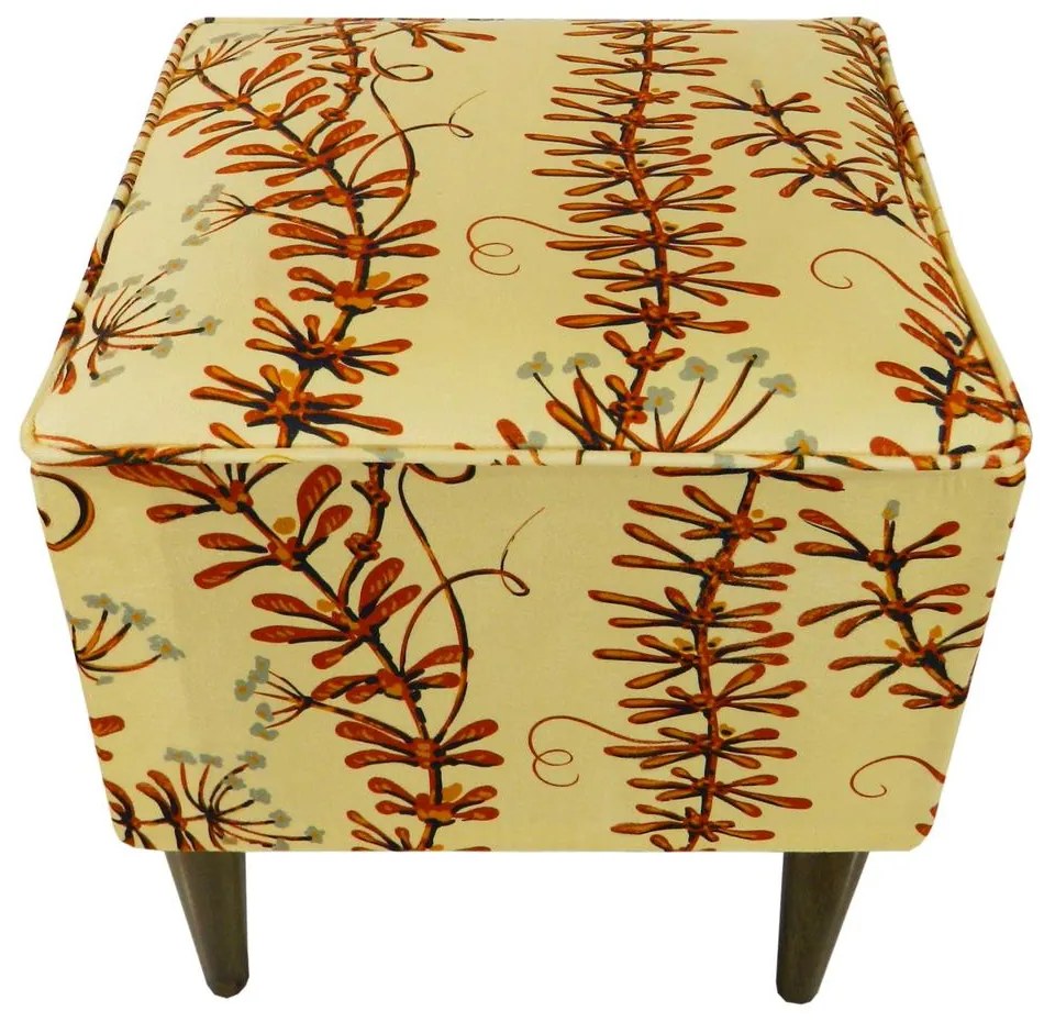 Puff Quadrado Milão Suprema em Suede com Pés Palito - Flores