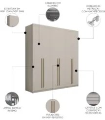 Guarda Roupa Casal 6 Portas 3 Gavetas 233cm Dubai Fendi - Vila Ri
