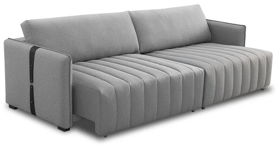 Sofá Sala de Estar 200cm Retrátril com Detalhe Lateral em PU Comala Linho Cinza G93 - Gran Belo