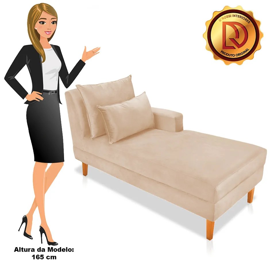 Divã Chaise Chloe 160 cm Veludo Pés Chanfrado Castanho M11 - D'Rossi - Bege