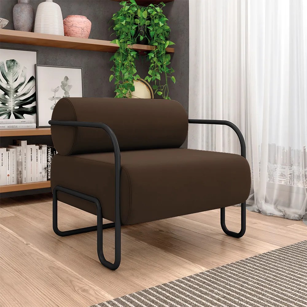 Poltrona Sala de Estar Industrial Preto Ameli Veludo K01 - D'Rossi - Marrom
