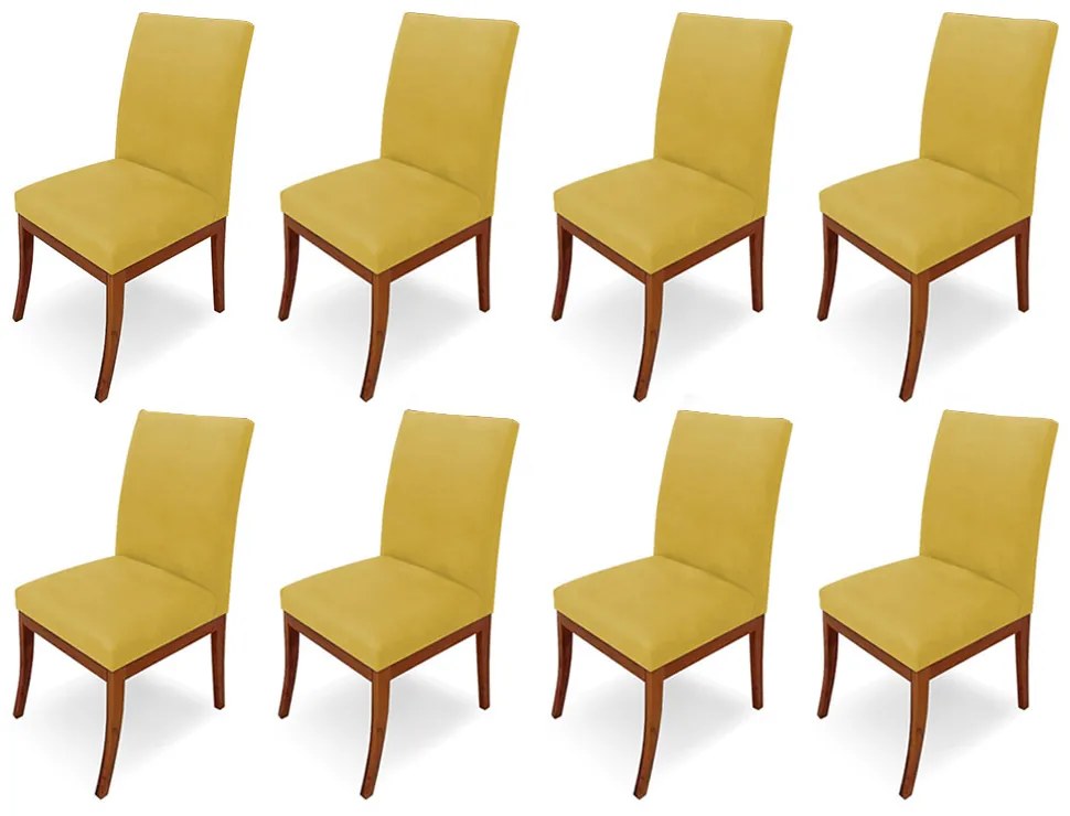 Conjunto 8 Cadeiras Raquel para Sala de Jantar Base de Eucalipto Suede Amarelo