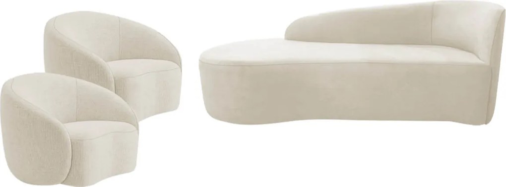 Kit Divã Recamier Orgânico França 140cm Lado Esquerdo e 2 Poltronas Amore Bouclé