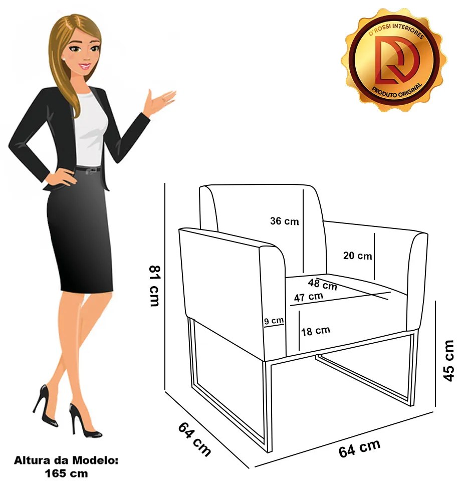 Poltrona Base Industrial Preto Marisa Suede D03 - D'Rossi - Cinza