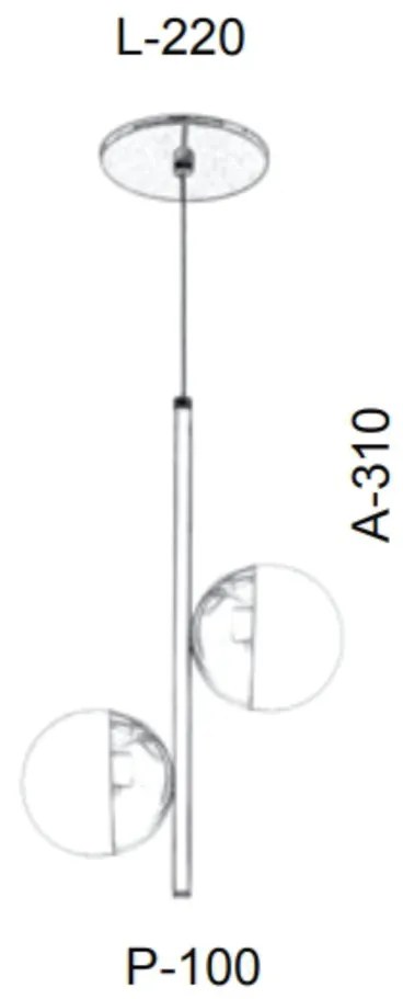Pendente Haste Vertical Globo Duplo 22X10X31Cm Metal E Globo Ø10Cm 02X... (PRETO, AMBAR)