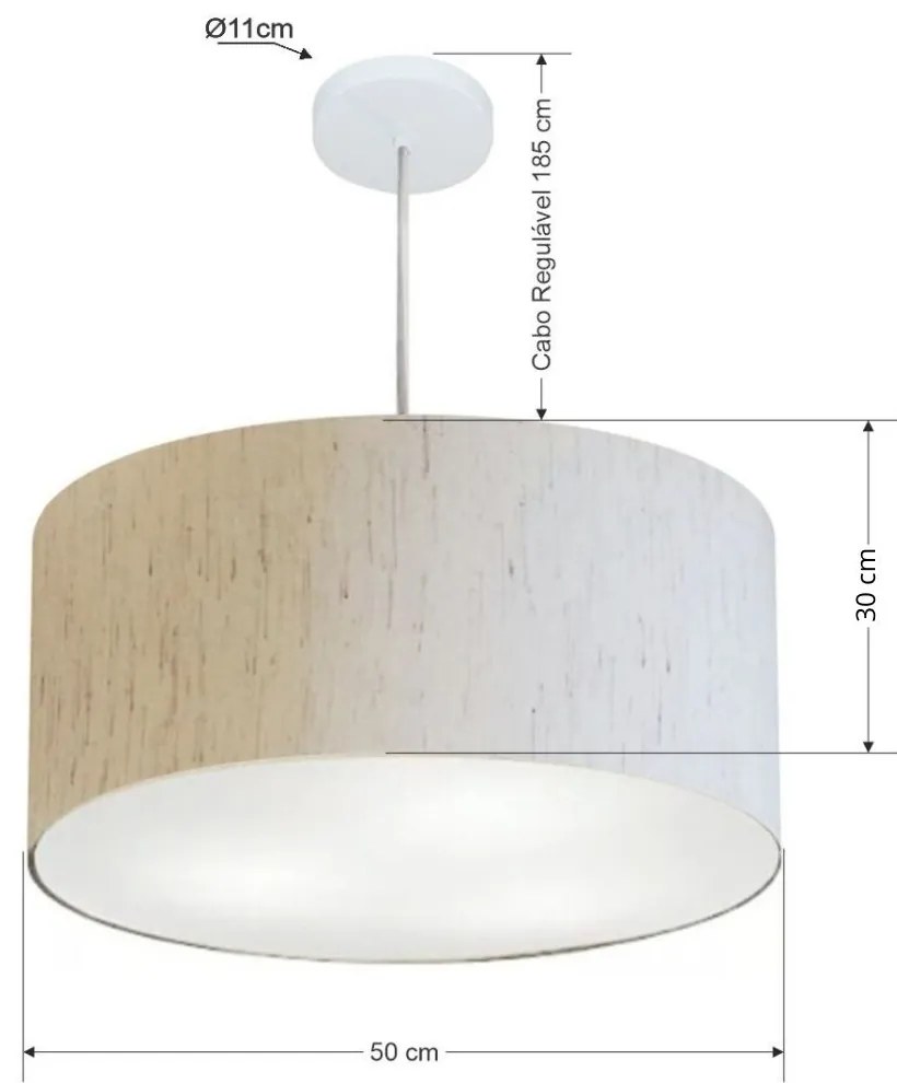 Lustre Pendente Cilíndrico Md-4213 Cúpula em Tecido 50x30cm Linho Bege - Bivolt