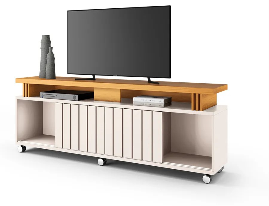 Rack para Sala Bancada de TV 70 Pol 180cm Sora 1.8 H01 - D'Rossi - Off White e Cinamomo