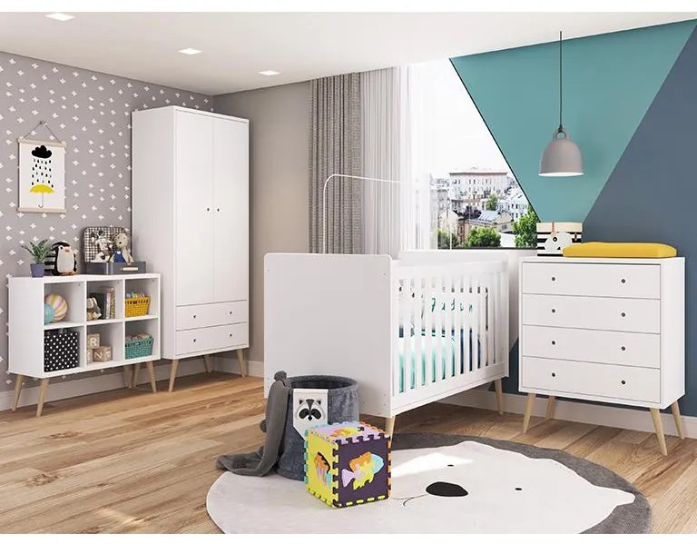 Estante Retrô Infantil Com 06 Nichos Pés Palito - Branco