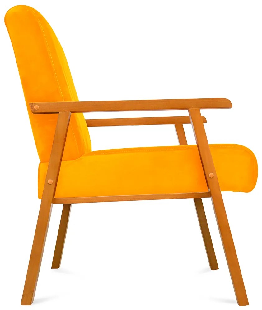 Poltrona Decorativa Alexa Braça de Madeira Suede Amarelo - Sheep Estofados