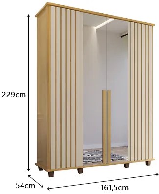 Guarda Roupa Com Espelho Holanda Ripado Cinamomo/Off White - RV Móveis